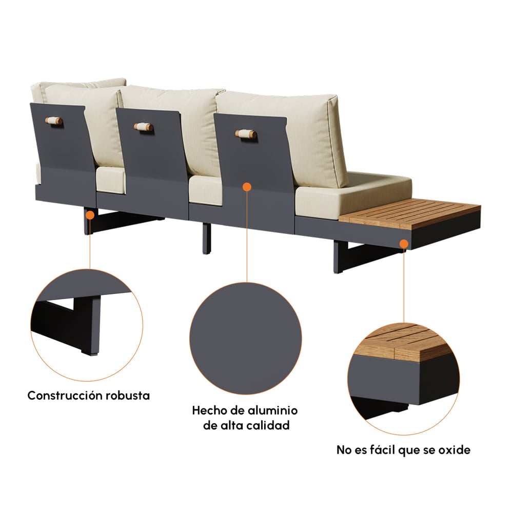 Canapé sectionnel d'extérieur Axis pour 6 personnes en aluminium et teck, beige image de fenêtre