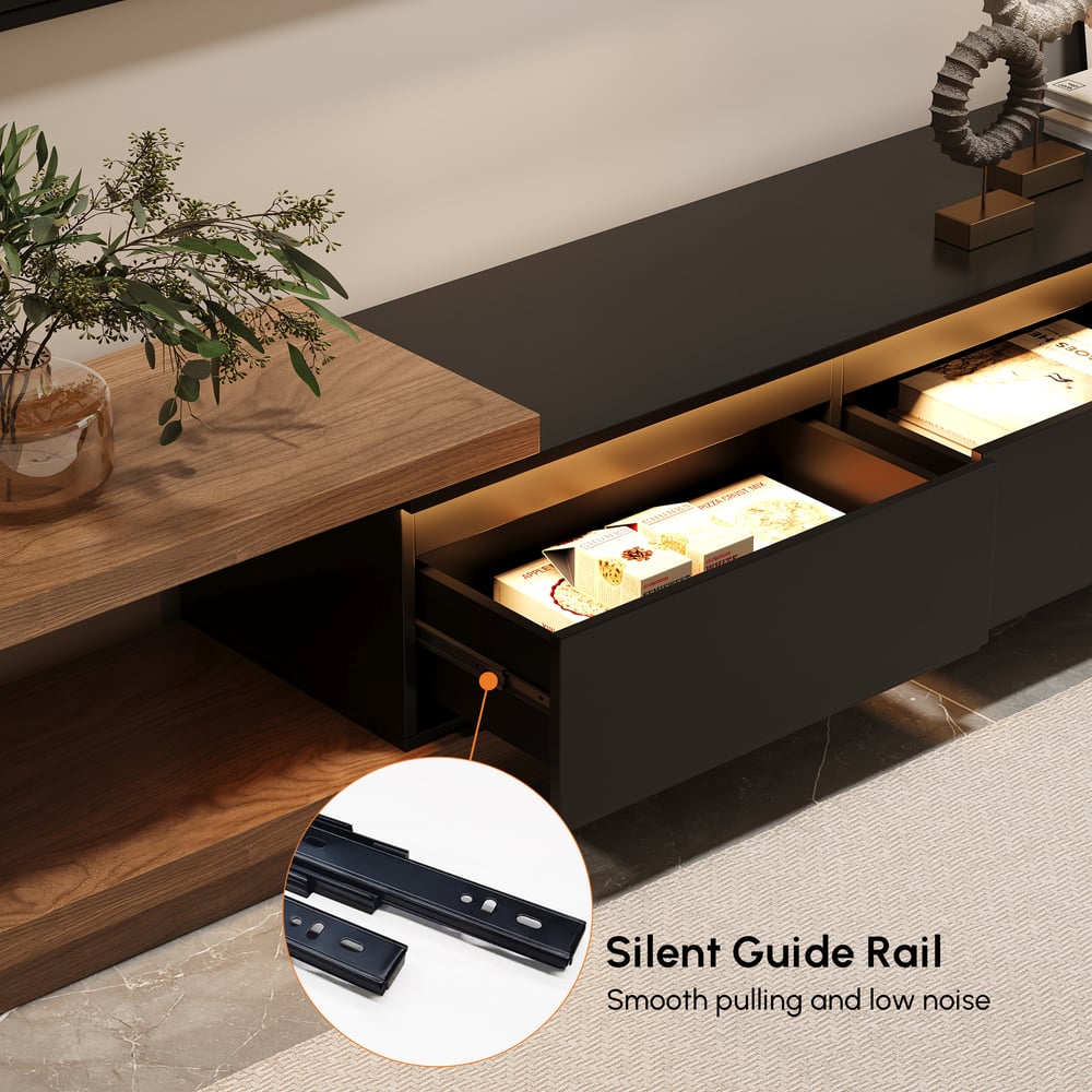 Quoint Extendable TV Stand with 3 Drawers(71"-100") and Light window image