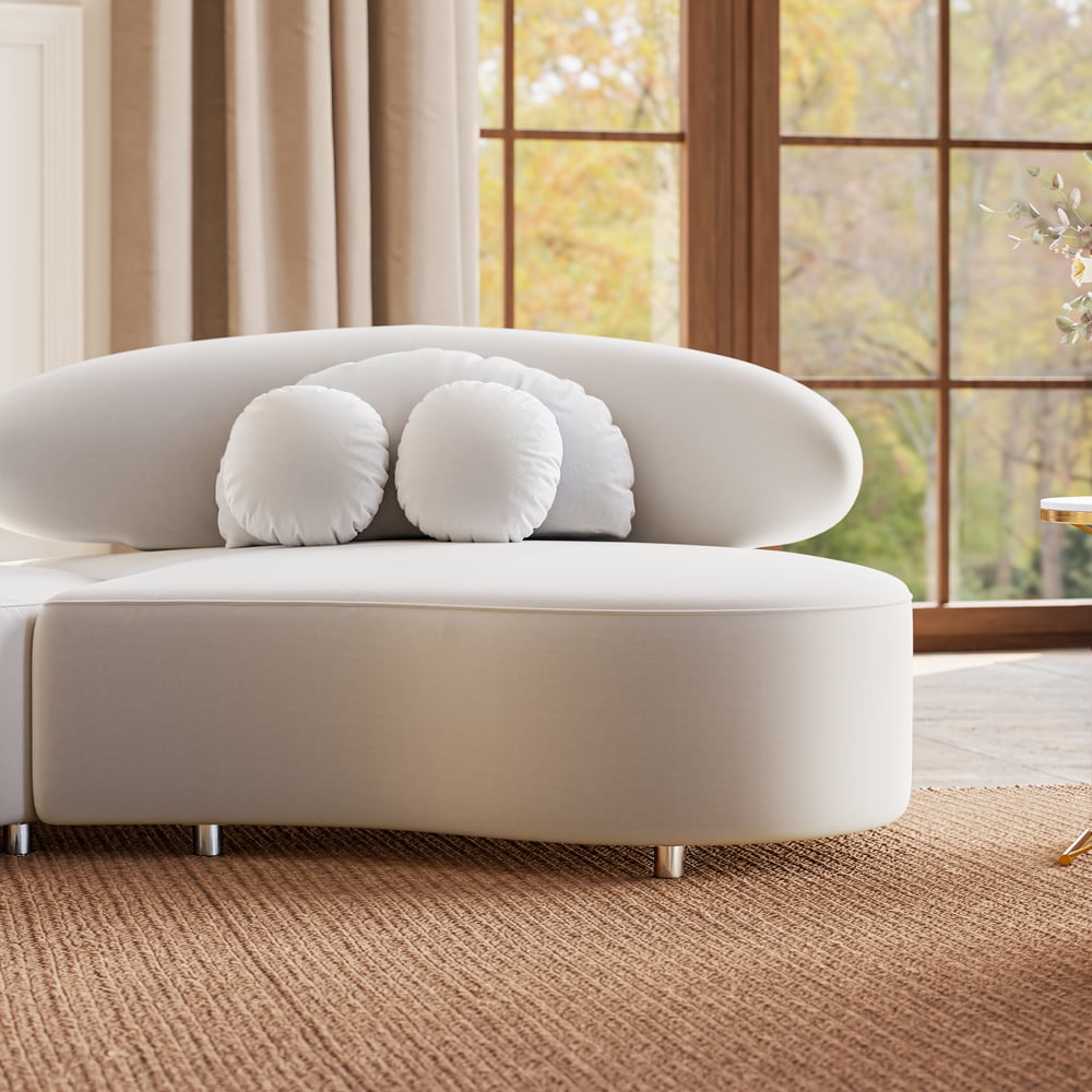 Canapé sectionnel 4 pièces en velours incurvé de 3700 mm avec pouf et oreillers image de fenêtre