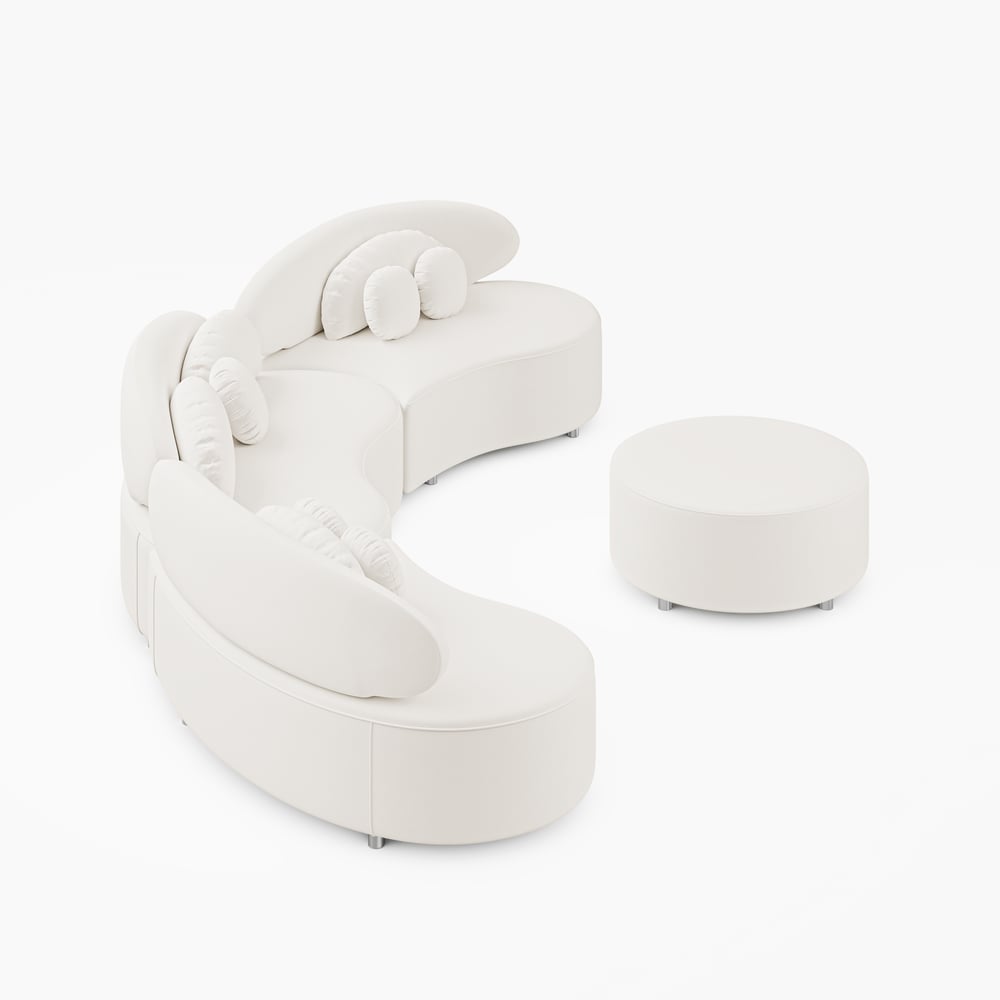 Canapé sectionnel 4 pièces en velours incurvé de 3700 mm avec pouf et oreillers image de fenêtre