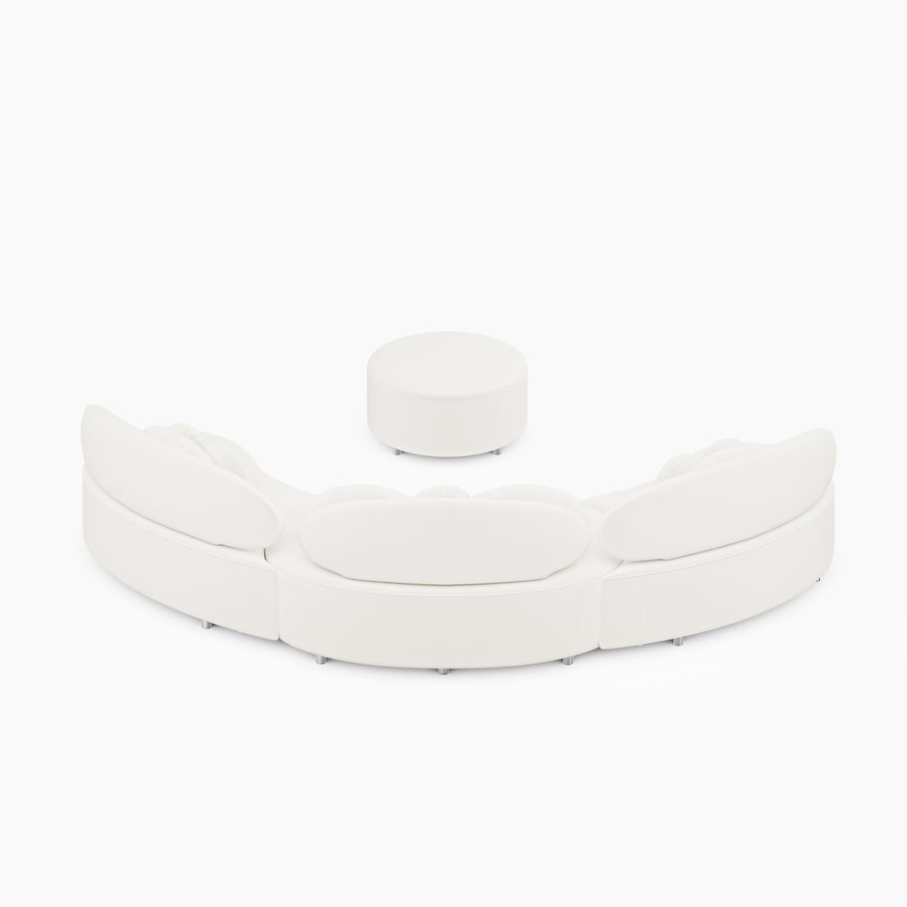 Canapé sectionnel 4 pièces en velours incurvé de 3700 mm avec pouf et oreillers image de fenêtre