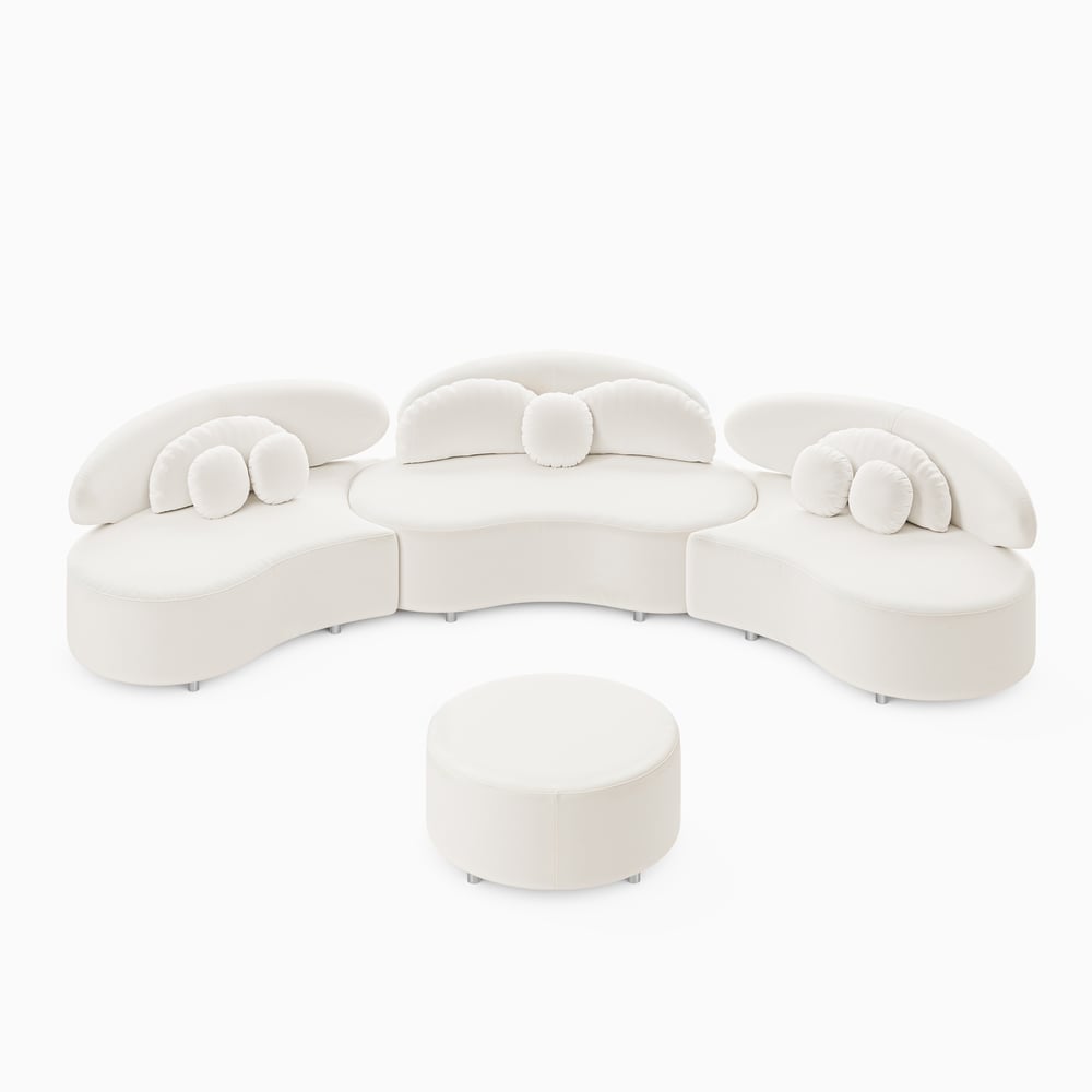 146" 4-Piece Curved Velvet Sectional Sofa with Ottoman & Pillows window image