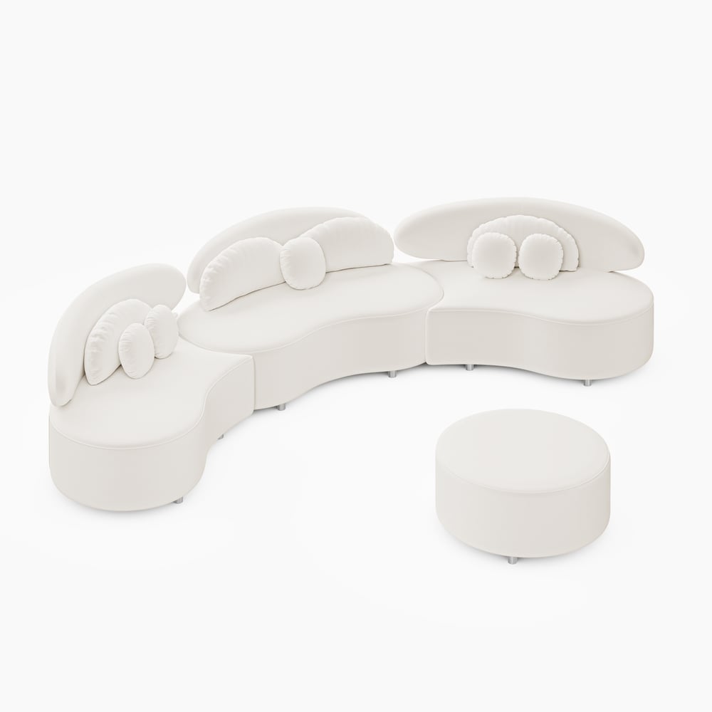 146" 4-Piece Curved Velvet Sectional Sofa with Ottoman & Pillows window image