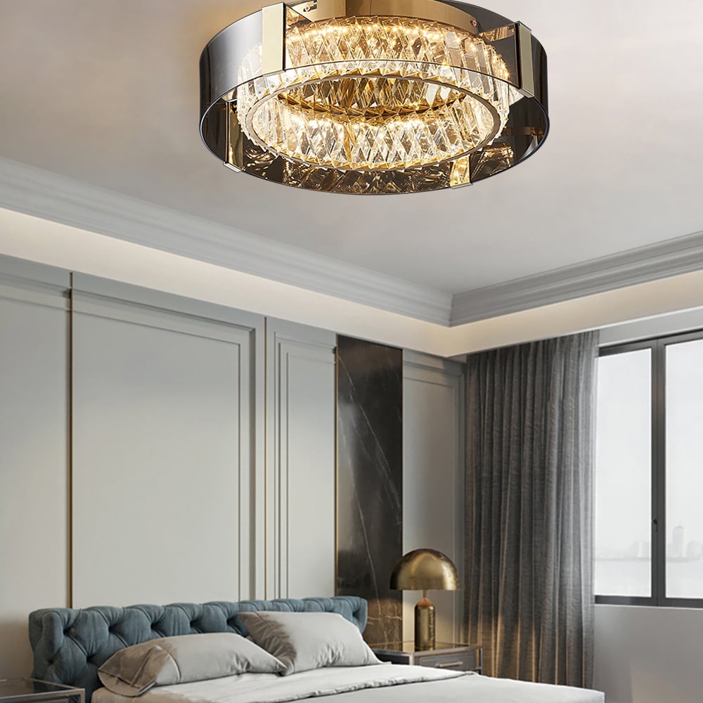 23.6" Crystal Dimmable Ceiling Lights 3 Modes LED Flush Mount Light with Remote Control window image