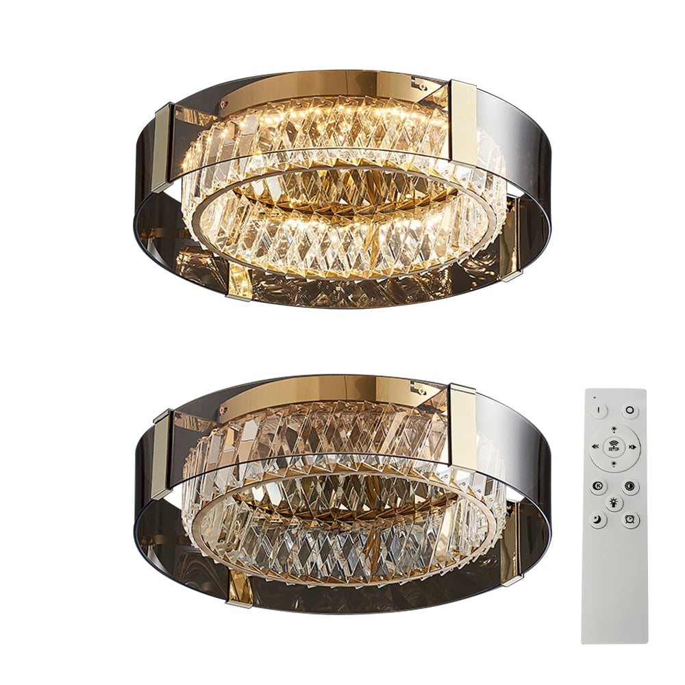 23.6" Crystal Dimmable Ceiling Lights 3 Modes LED Flush Mount Light with Remote Control window image