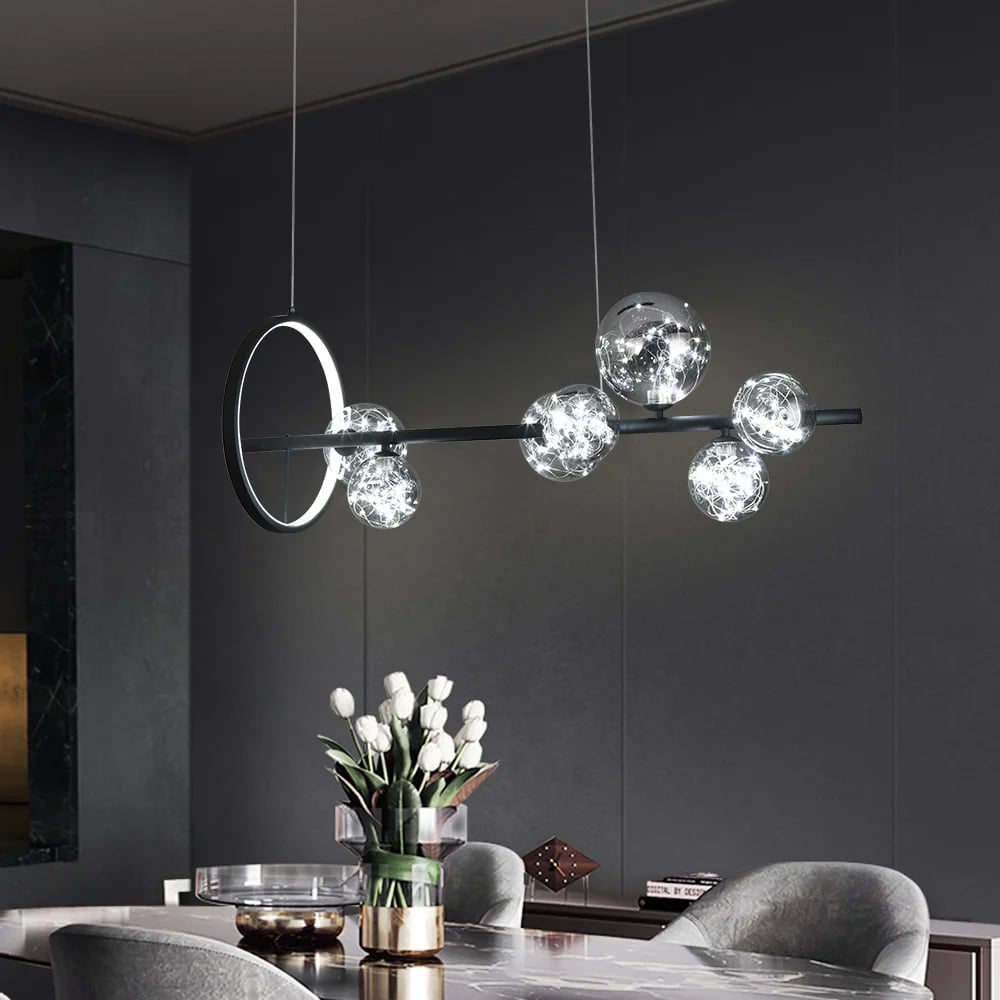 Customer Reviews for  Modern 7-Light Black Kitchen Island Light with Glass Globe Shade Ceiling Pendant Lights