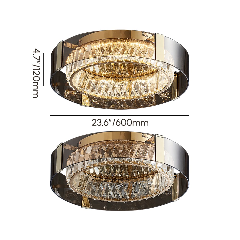 23.6" Crystal Dimmable Ceiling Lights 3 Modes LED Flush Mount Light with Remote Control weights dimensions image