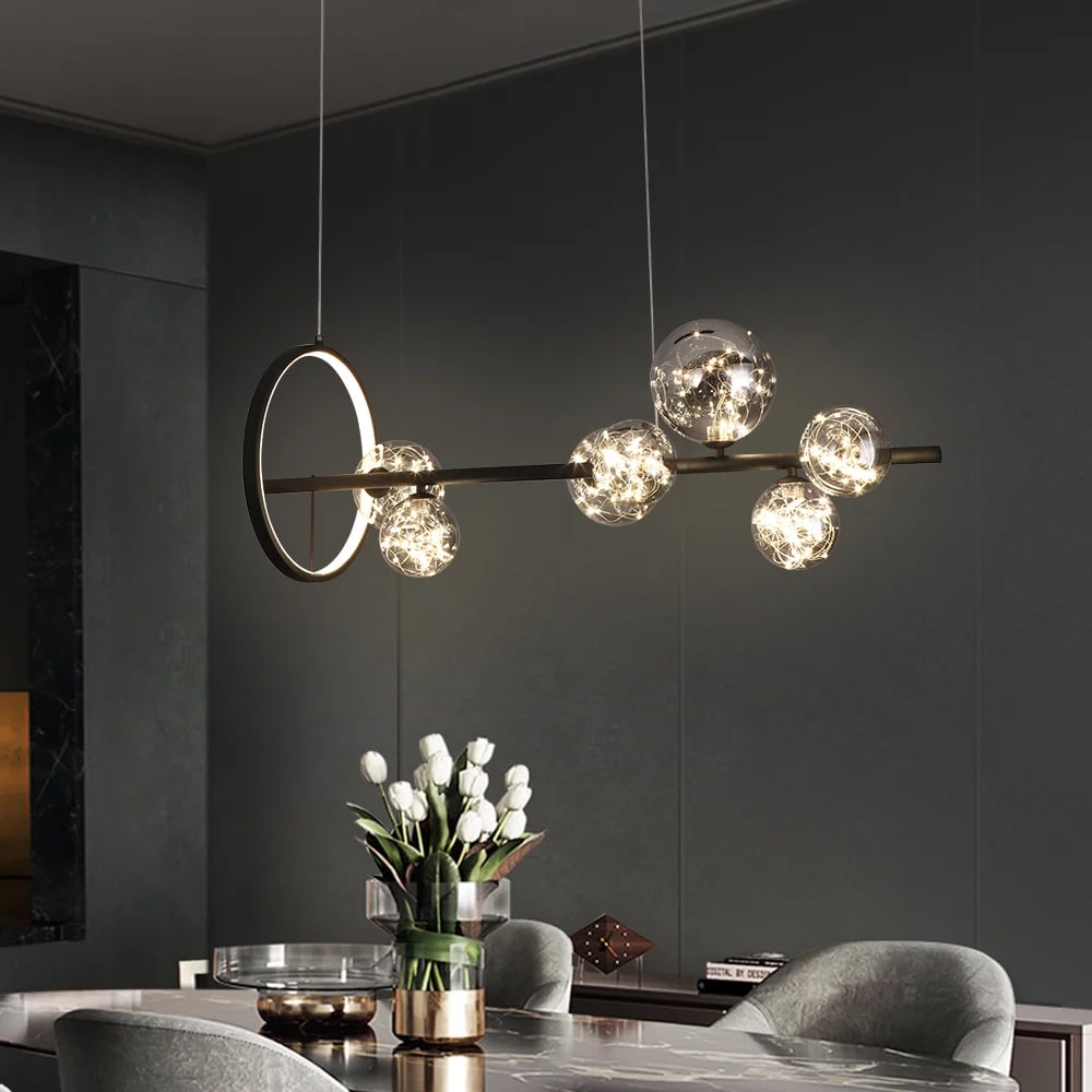 Customer Reviews for  Modern 7-Light Black Kitchen Island Light with Glass Globe Shade Ceiling Pendant Lights