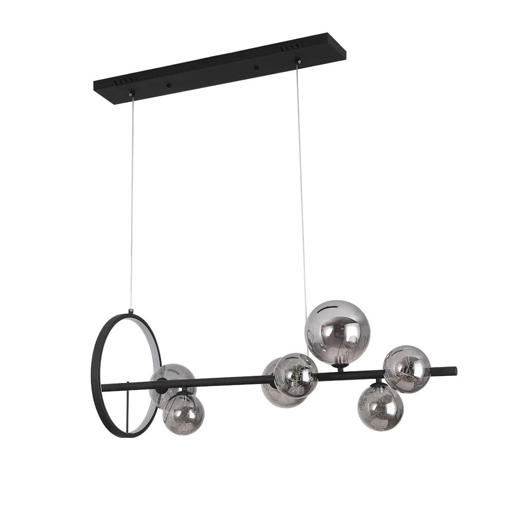 Modern 7-Light Black Kitchen Island Light with Glass Globe Shade Ceiling Pendant Lights window image