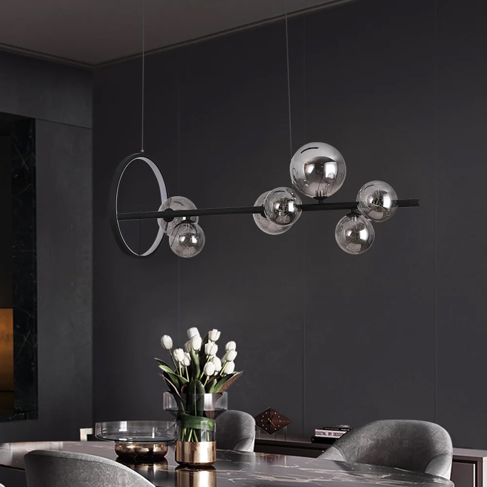 Customer Reviews for  Modern 7-Light Black Kitchen Island Light with Glass Globe Shade Ceiling Pendant Lights