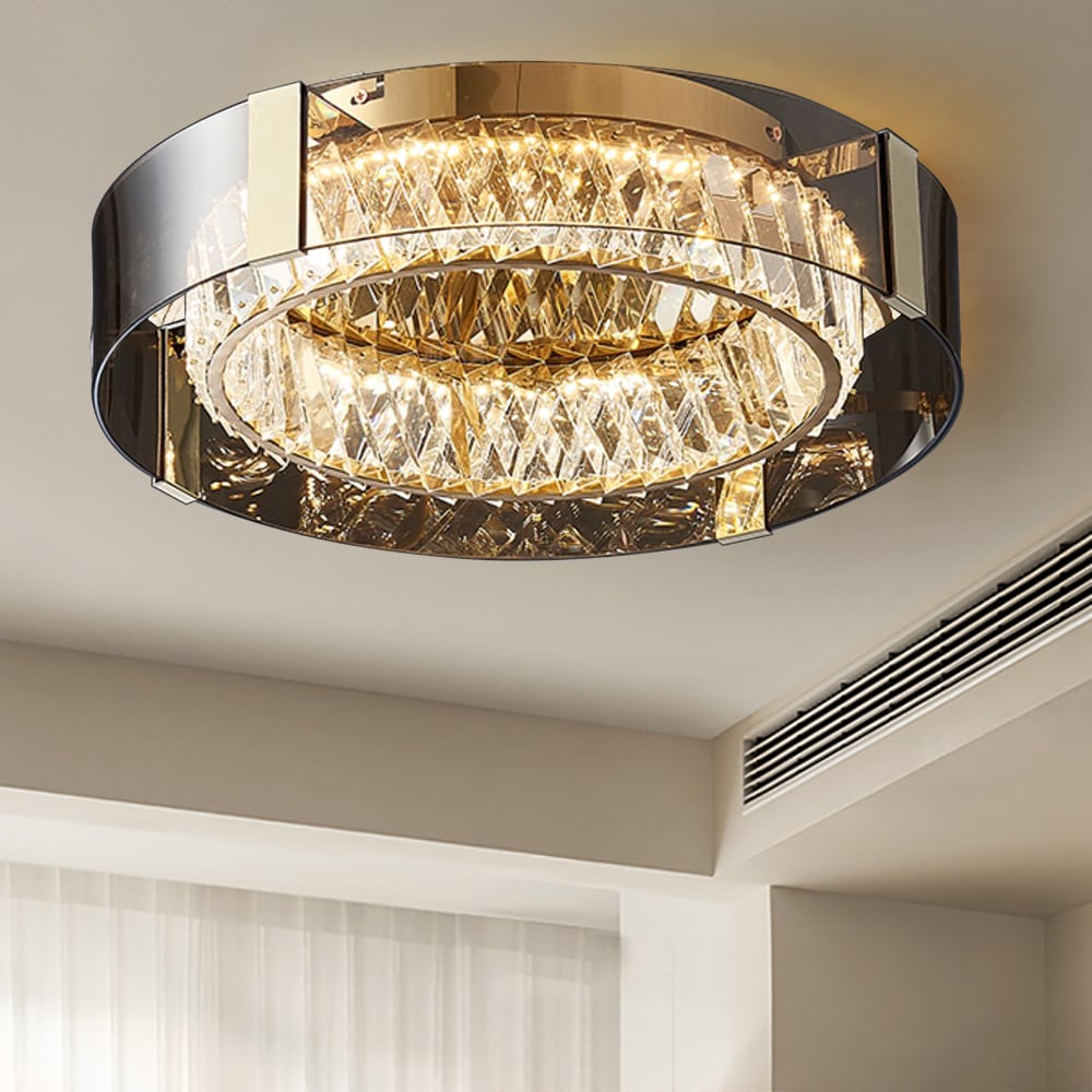 23.6" Crystal Dimmable Ceiling Lights 3 Modes LED Flush Mount Light with Remote Control window image