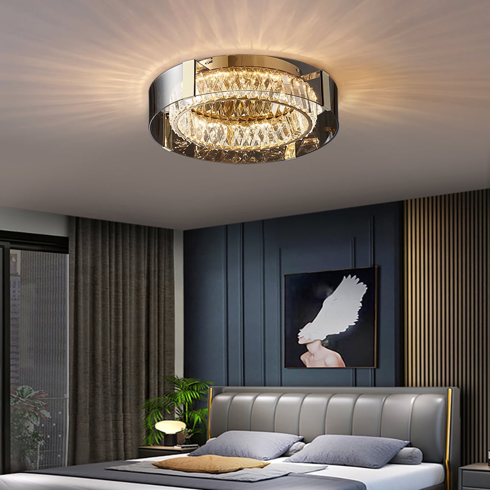 23.6" Crystal Dimmable Ceiling Lights 3 Modes LED Flush Mount Light with Remote Control window image