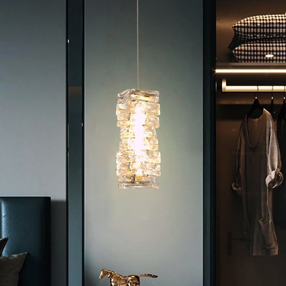 Modern Black Crystal Pendant Light – Dimmable Crystal Hanging Lamp window image