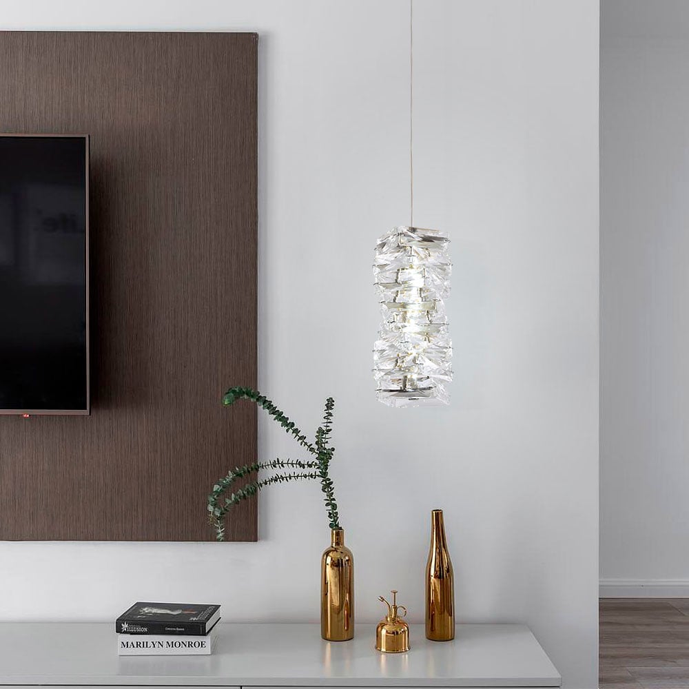 Modern Black Crystal Pendant Light – Dimmable Crystal Hanging Lamp window image