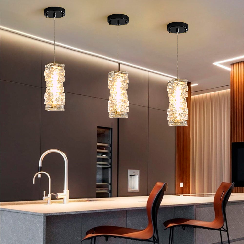 Modern Black Crystal Pendant Light – Dimmable Crystal Hanging Lamp window image