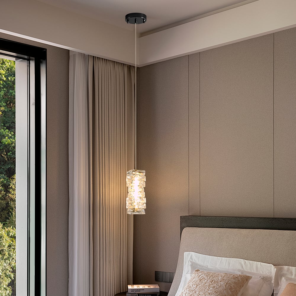 Modern Black Crystal Pendant Light – Dimmable Crystal Hanging Lamp window image