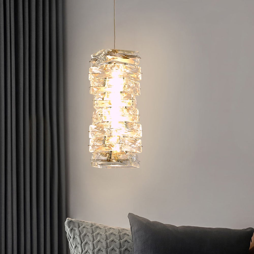 Modern Black Crystal Pendant Light – Dimmable Crystal Hanging Lamp window image