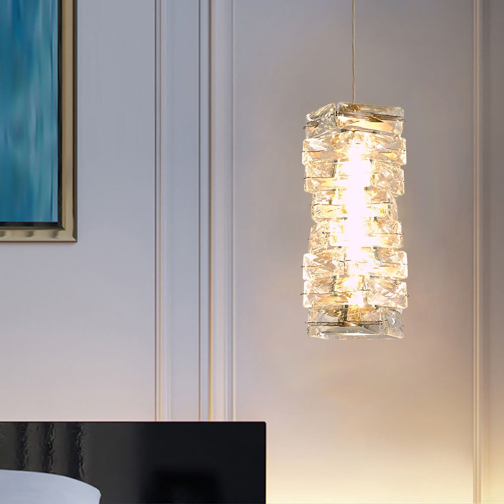 Modern Black Crystal Pendant Light – Dimmable Crystal Hanging Lamp window image