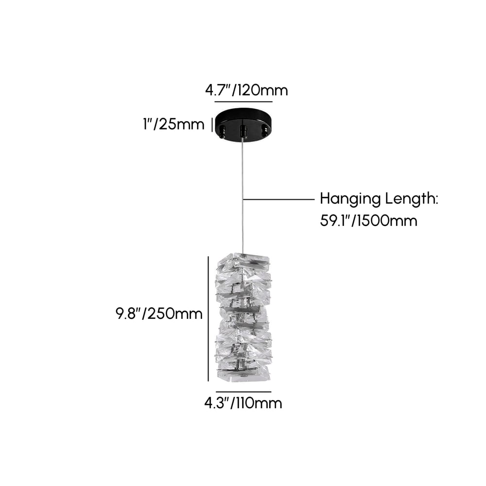 Modern Black Crystal Pendant Light – Dimmable Crystal Hanging Lamp weights dimensions image