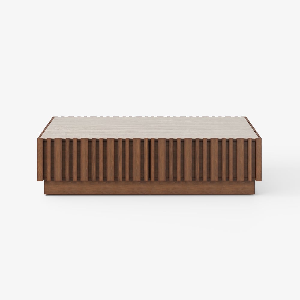 47" Ash Wood Slatted Coffee Table with Sintered Stone Top