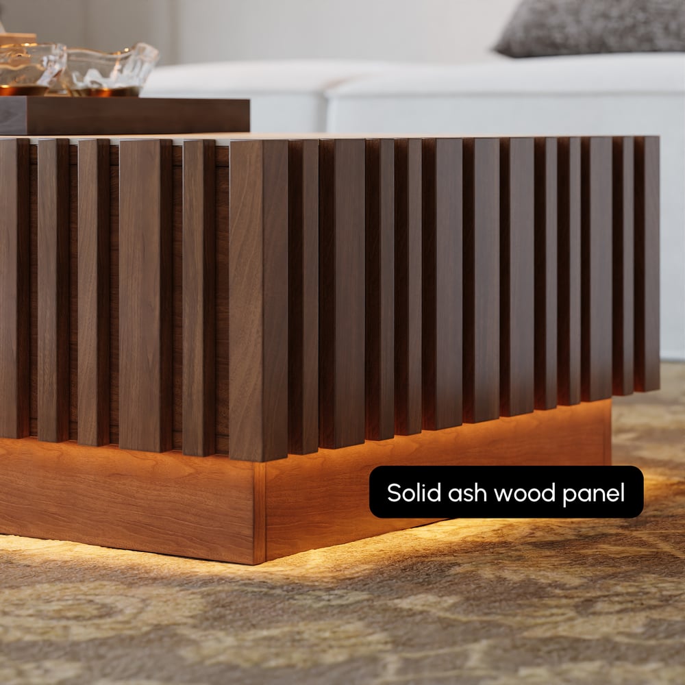 47" Ash Wood Slatted Coffee Table with Sintered Stone Top