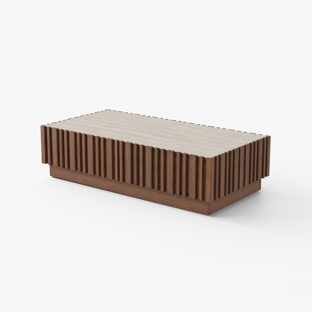 47" Ash Wood Slatted Coffee Table with Sintered Stone Top