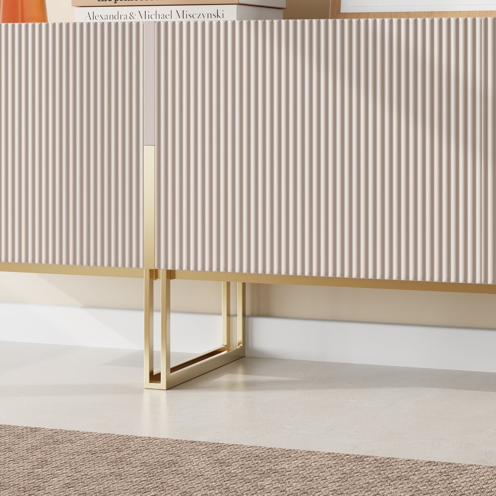 Meuble TV Grovyn avec plateau en grès fritté de 220 cm en blanc cassé image de fenêtre