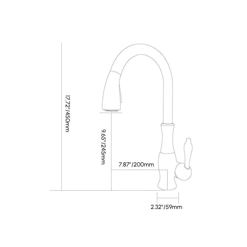 Kuchyňský faucet Tracer Gooseneck s jednou rukojetí s vytahovacím sprejem váhy a rozměry obrázku