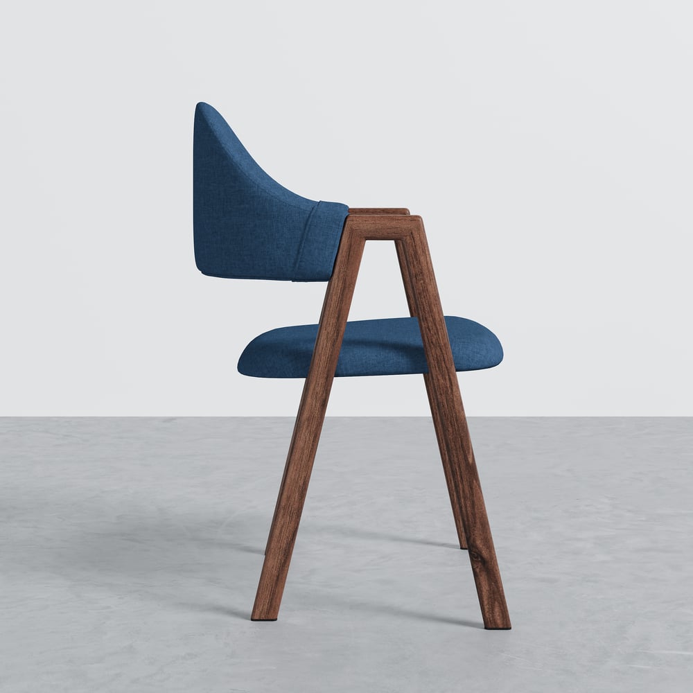 Blue Linen Upholstered 4-Piece Dining Chair Curved Back Chair