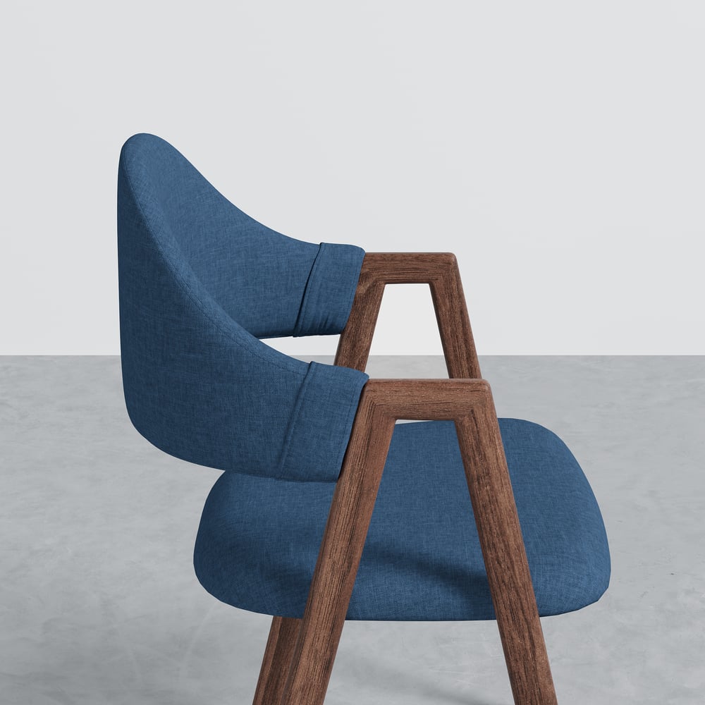 Blue Linen Upholstered 4-Piece Dining Chair Curved Back Chair