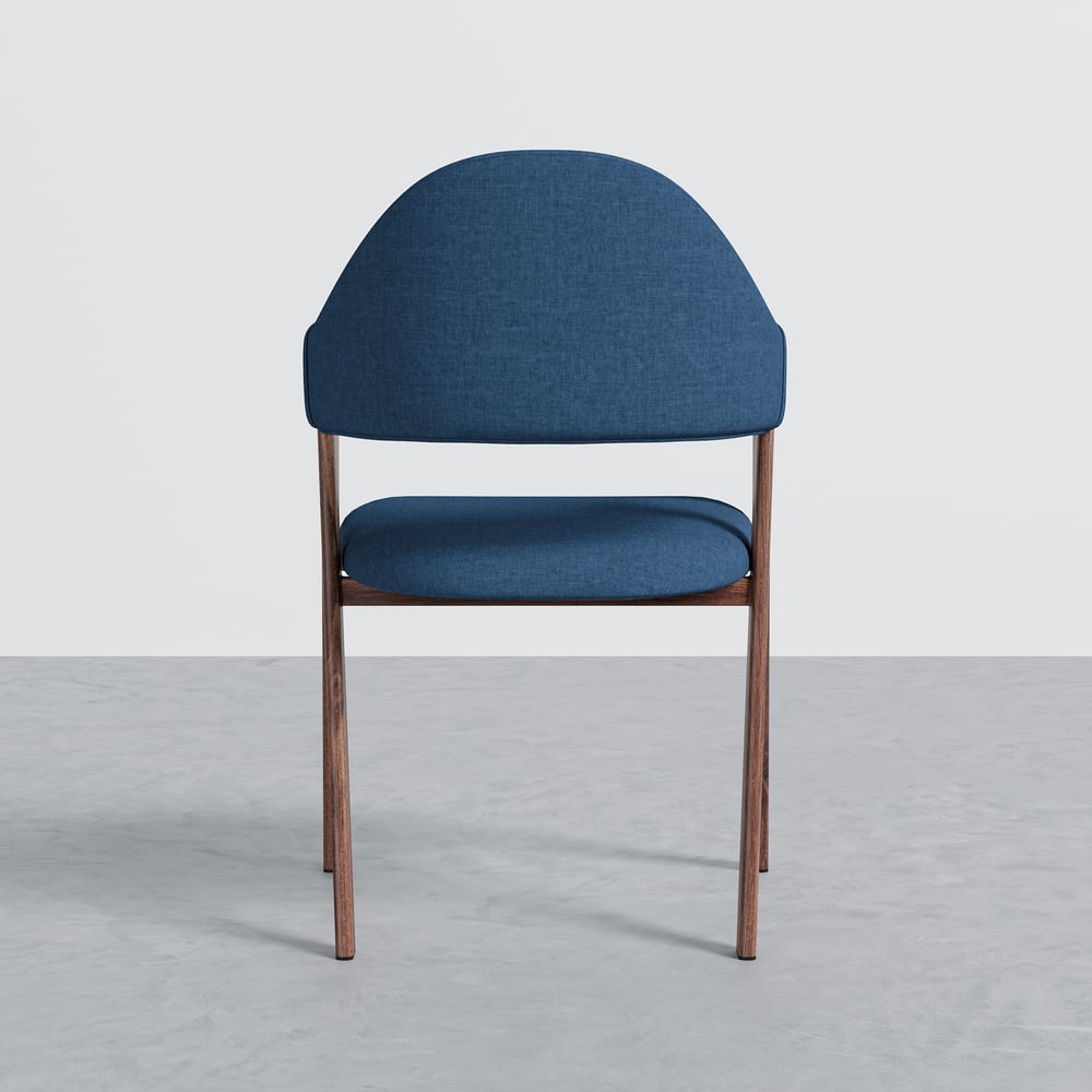 Blue Linen Upholstered 4-Piece Dining Chair Curved Back Chair