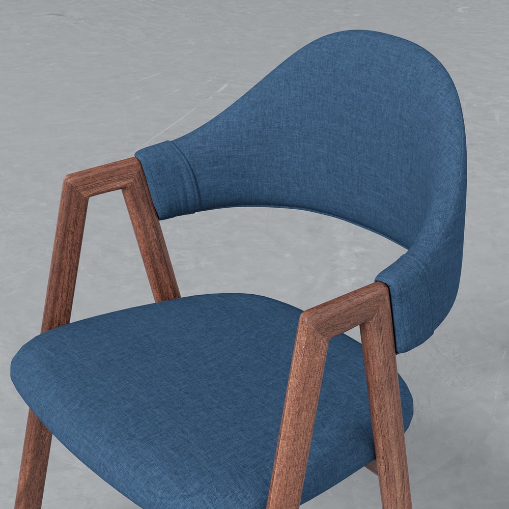 Blue Linen Upholstered 4-Piece Dining Chair Curved Back Chair