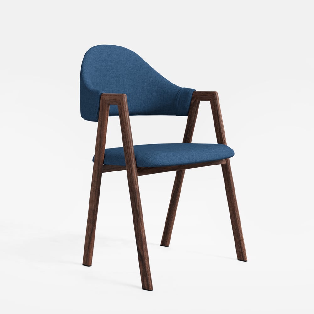 Blue Linen Upholstered 4-Piece Dining Chair Curved Back Chair