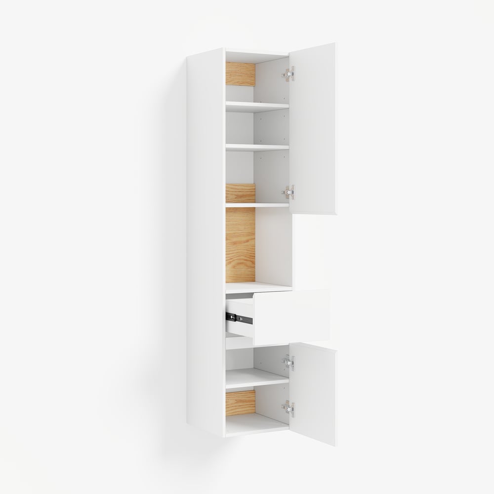 Freestanding and wall-mounted white adjustable bathroom cabinet with storage window image