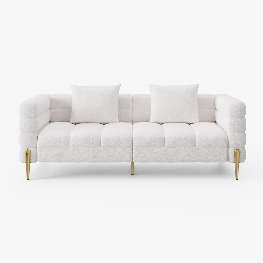 Aurora 79" Boucle Fluted Sofa with Gold Legs & Pillows window image