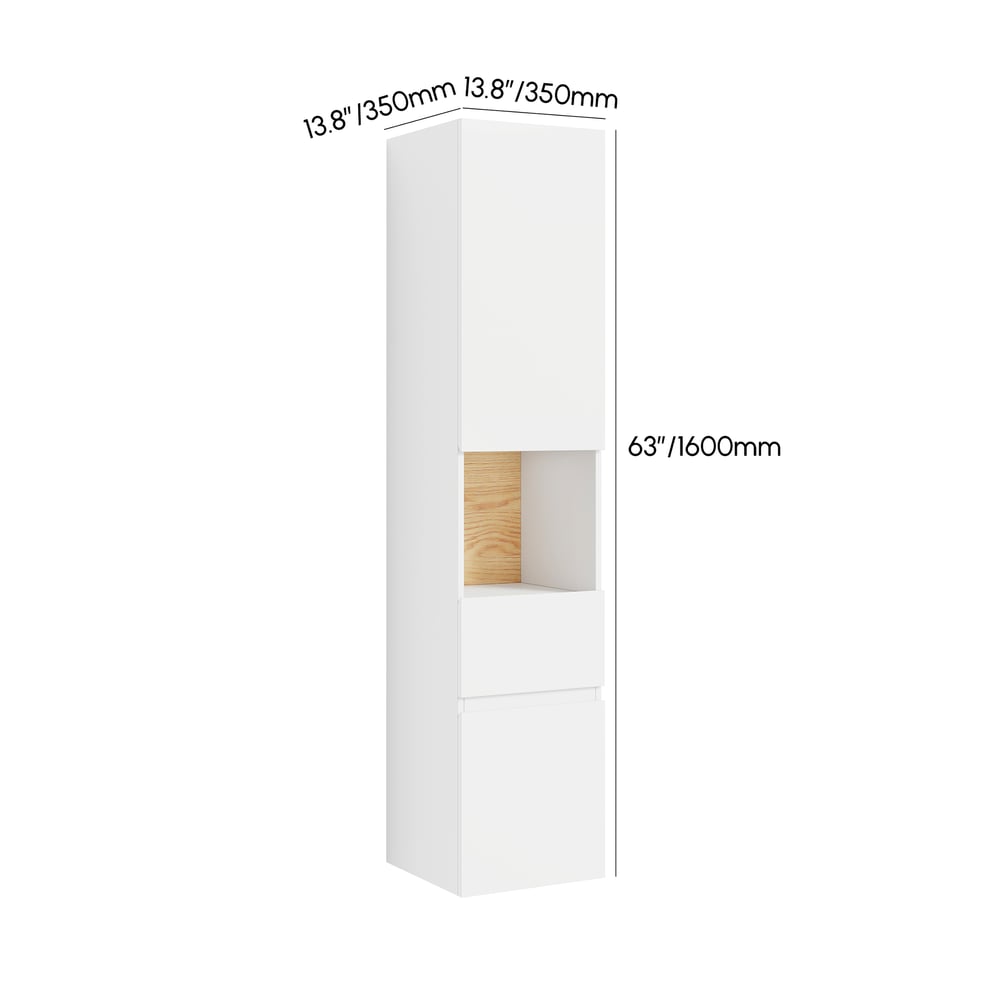 Freestanding and wall-mounted white adjustable bathroom cabinet with storage weights dimensions image