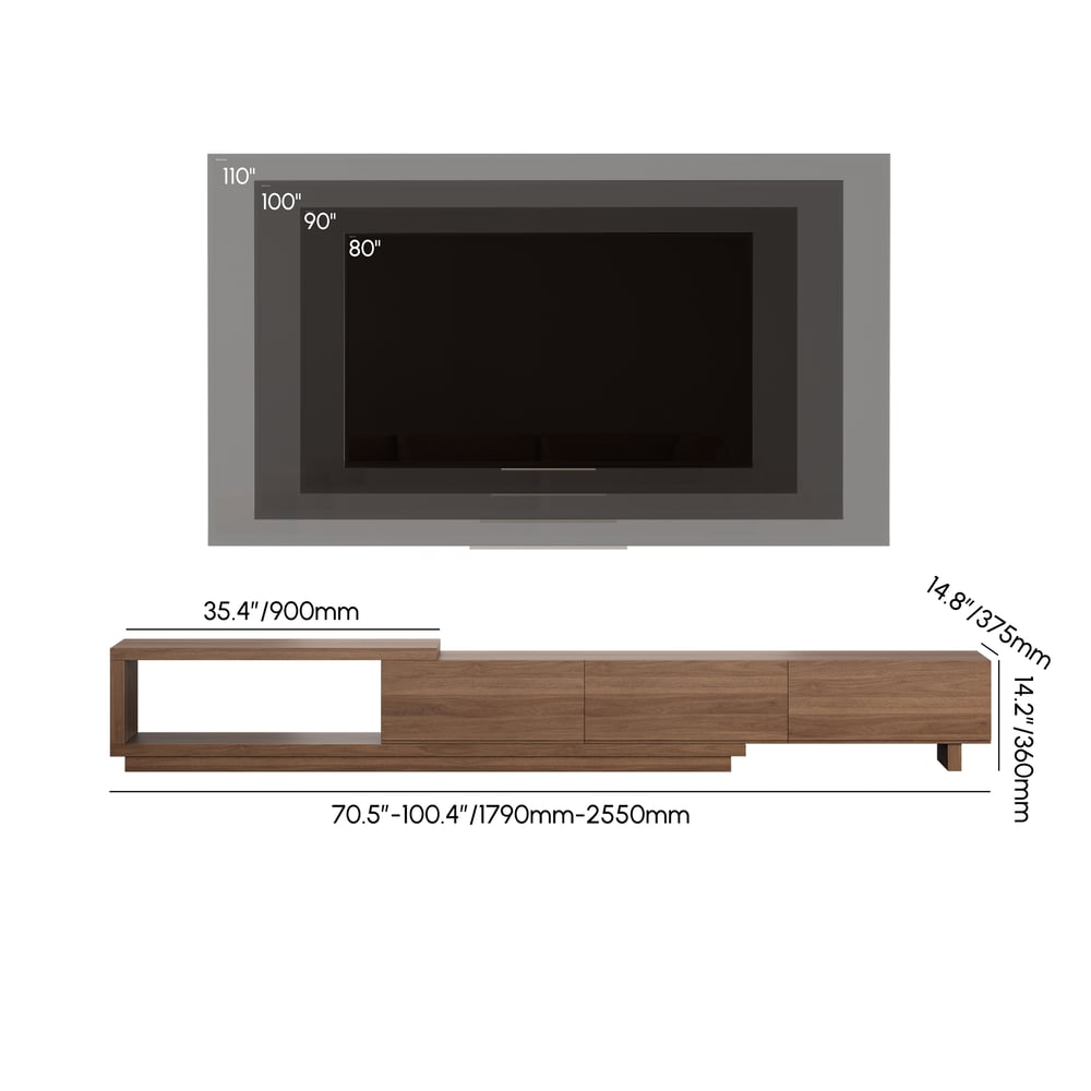 Quoint Extendable Walnut TV Stand with 3 Drawers(1800mm-2540mm) weights dimensions image