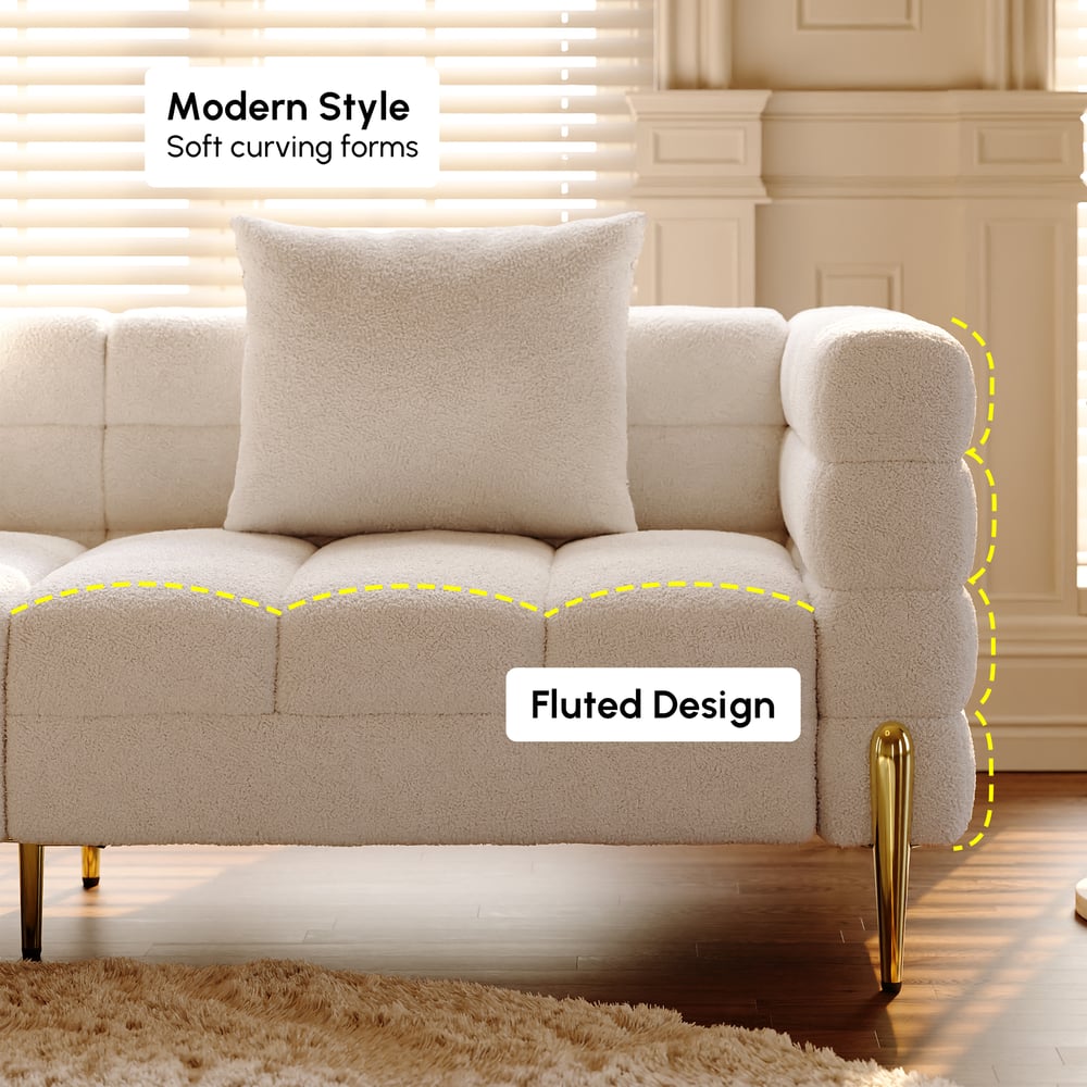 Aurora 79" Boucle Fluted Sofa with Gold Legs & Pillows window image