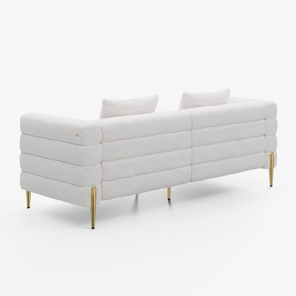 Aurora 79" Boucle Fluted Sofa with Gold Legs & Pillows window image