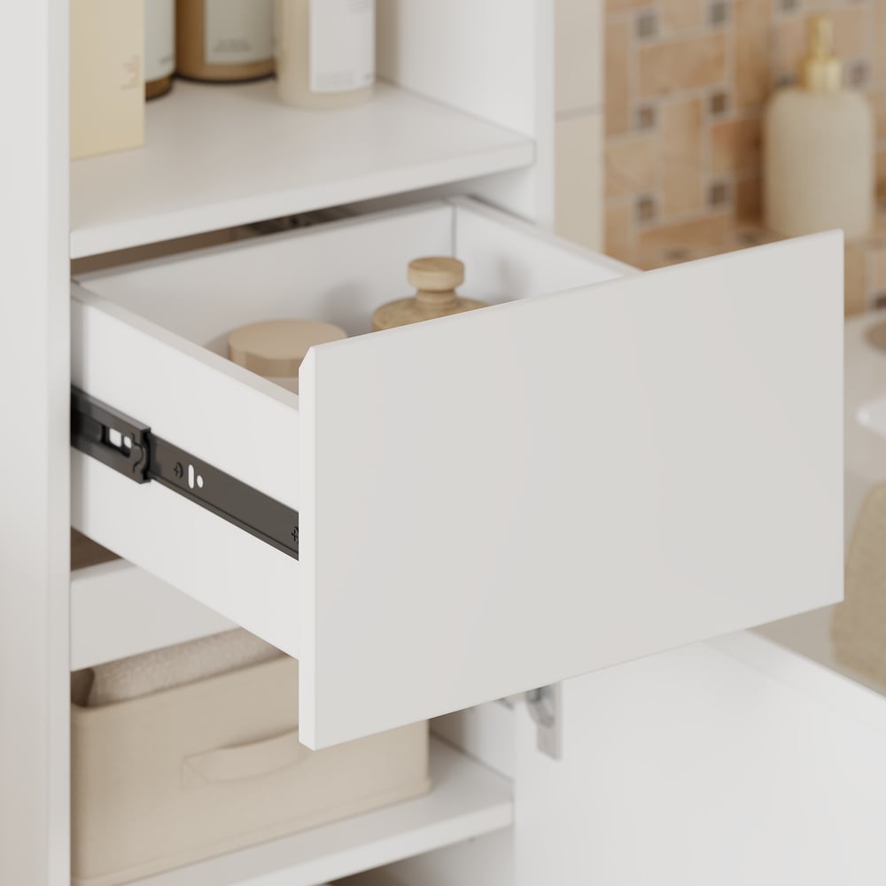 Freestanding and wall-mounted white adjustable bathroom cabinet with storage window image