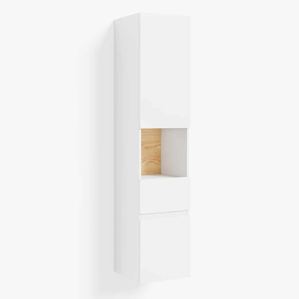 Freestanding and wall-mounted white adjustable bathroom cabinet with storage window image