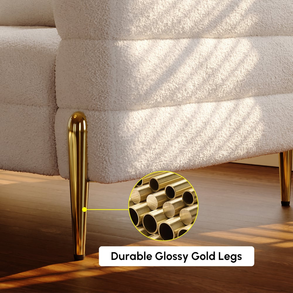 Aurora 79" Boucle Fluted Sofa with Gold Legs & Pillows window image