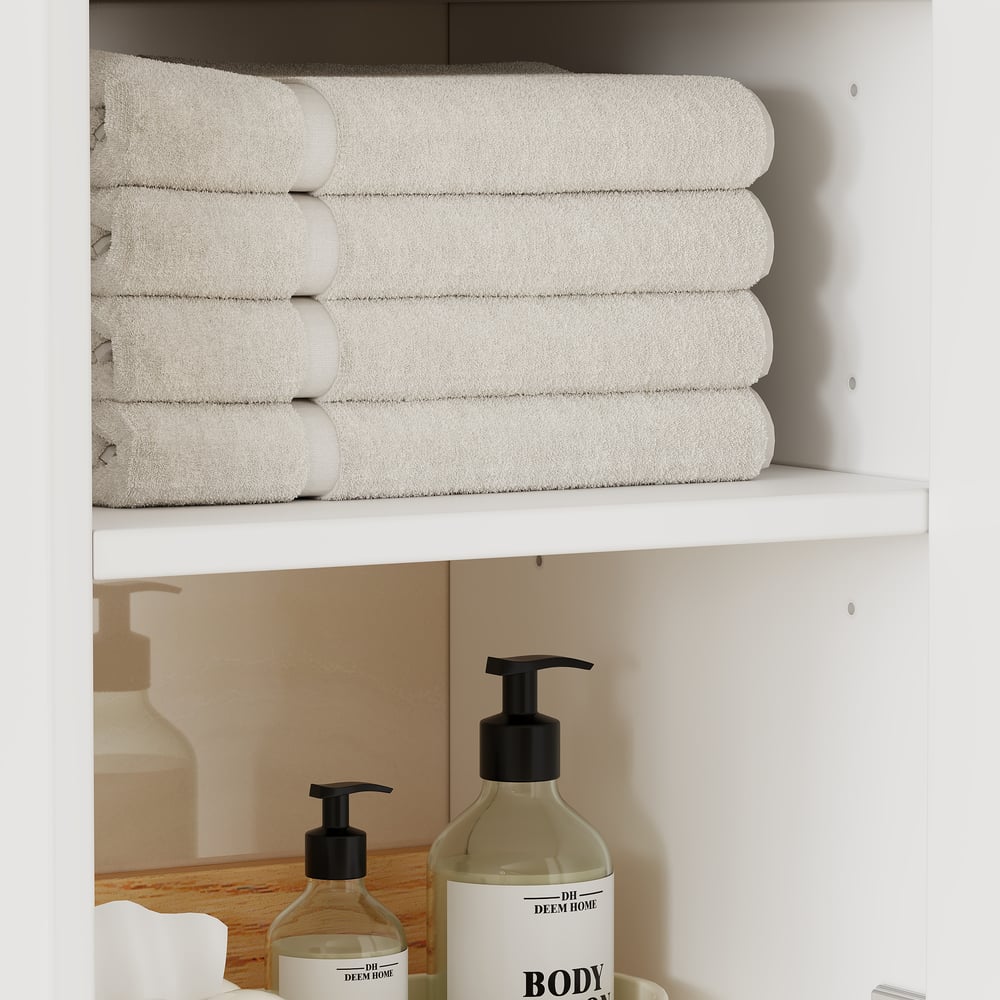 Freestanding and wall-mounted white adjustable bathroom cabinet with storage window image