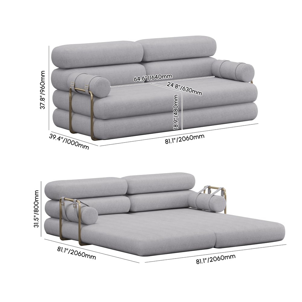 81" Velvet Futon Sofa Bed 3-Seater weights dimensions image