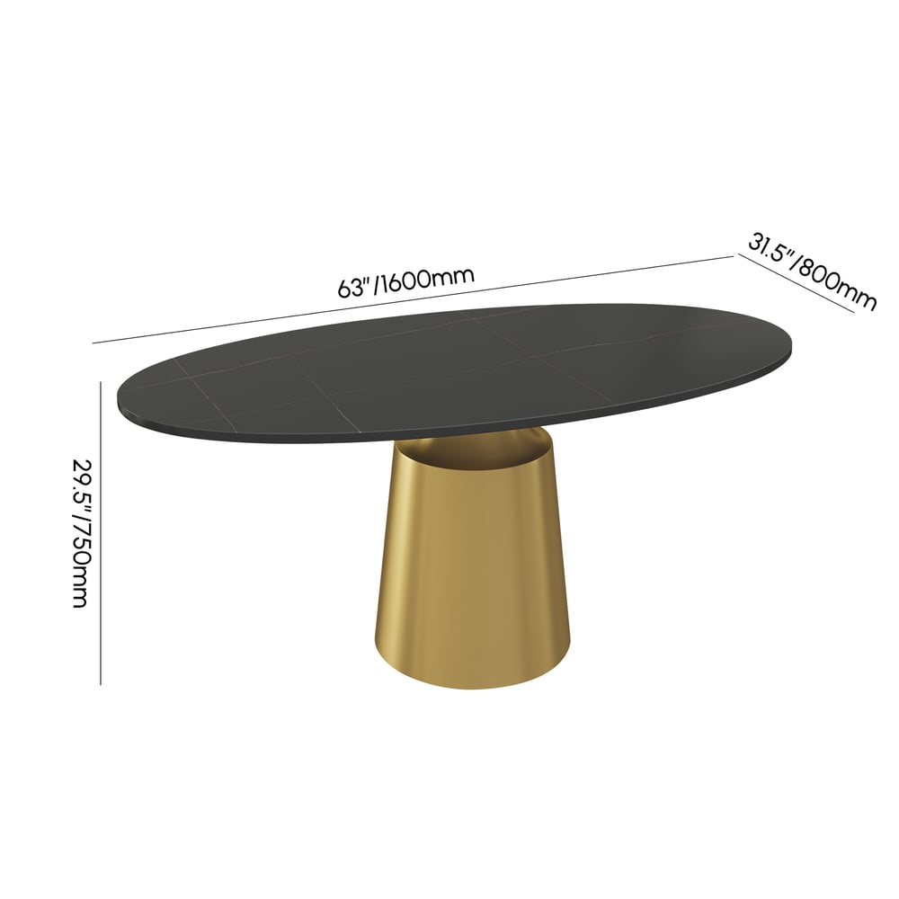 1600mm Modern Oval Stone Dining Table with Bronze Carbon Steel Base weights dimensions image