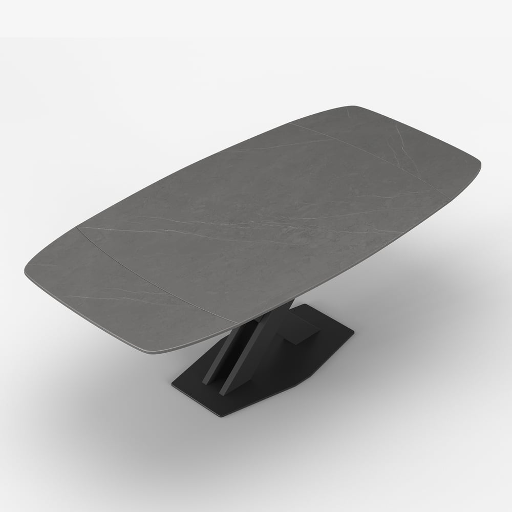 Table de salle à manger moderne extensible en pierre frittée grise de 1800 mm avec base en X à feuilles pour 4 à 6 personnes image de fenêtre