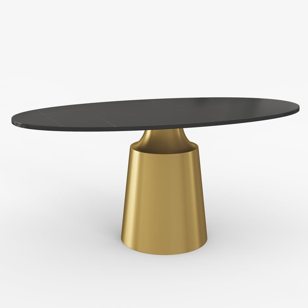 1600mm Modern Oval Stone Dining Table with Bronze Carbon Steel Base window image