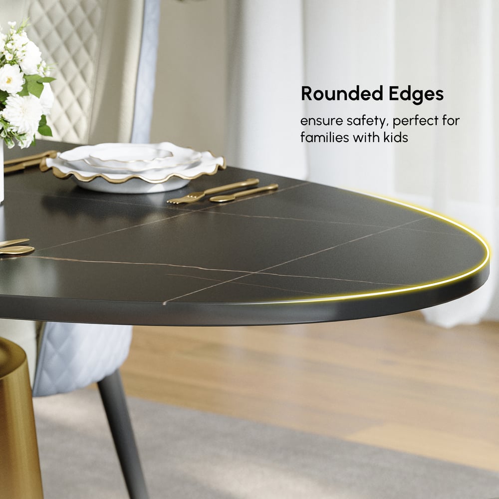 1600mm Modern Oval Stone Dining Table with Bronze Carbon Steel Base window image