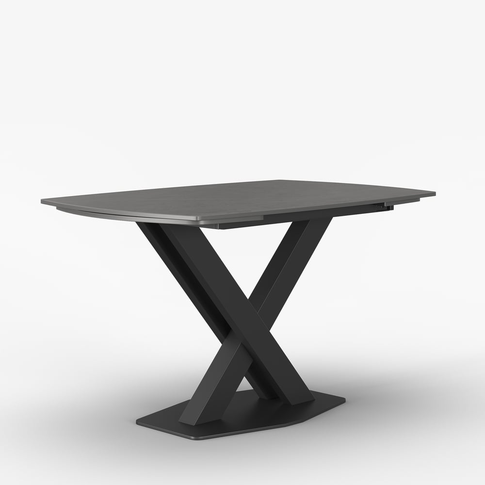 Table de salle à manger moderne extensible en pierre frittée grise de 1800 mm avec base en X à feuilles pour 4 à 6 personnes image de fenêtre