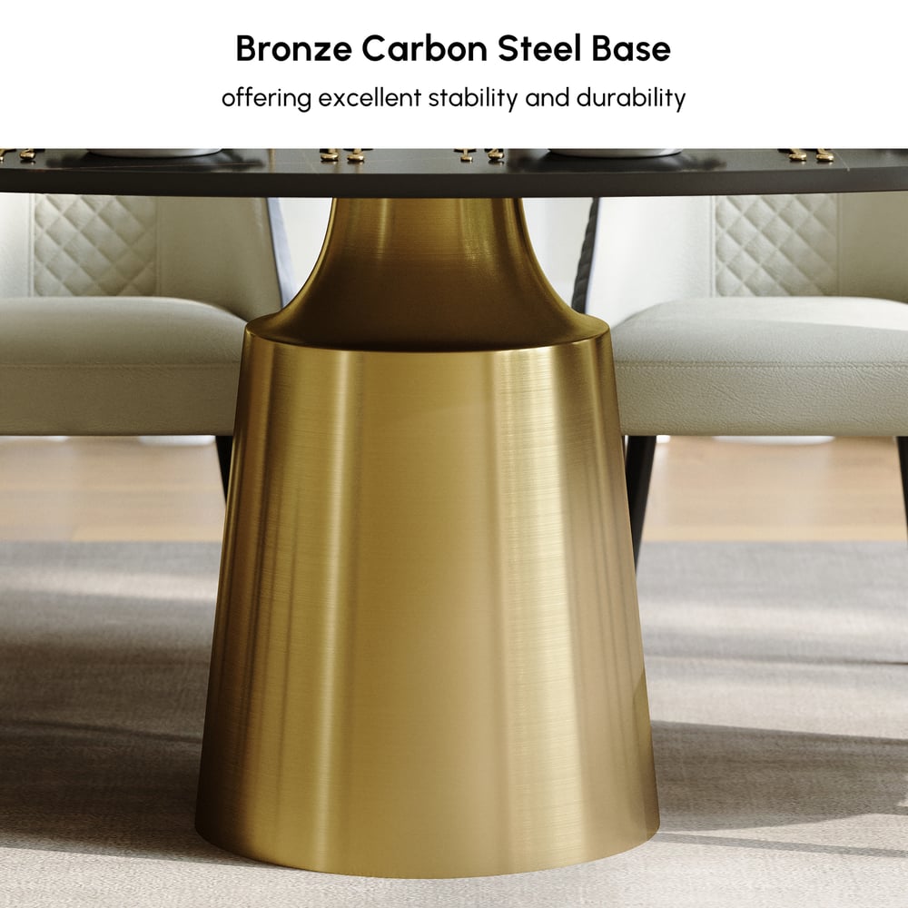 1600mm Modern Oval Stone Dining Table with Bronze Carbon Steel Base window image